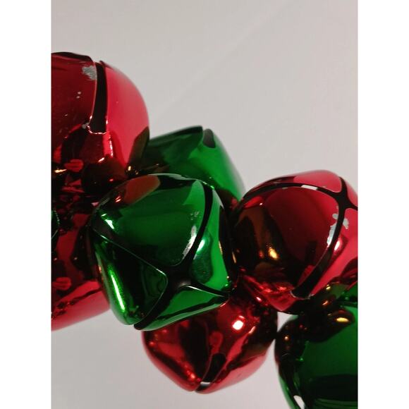 Vintage Metal Red Green Jingle Bell Wreath Christmas Wall Door Hanging 10" - Picture 11 of 12